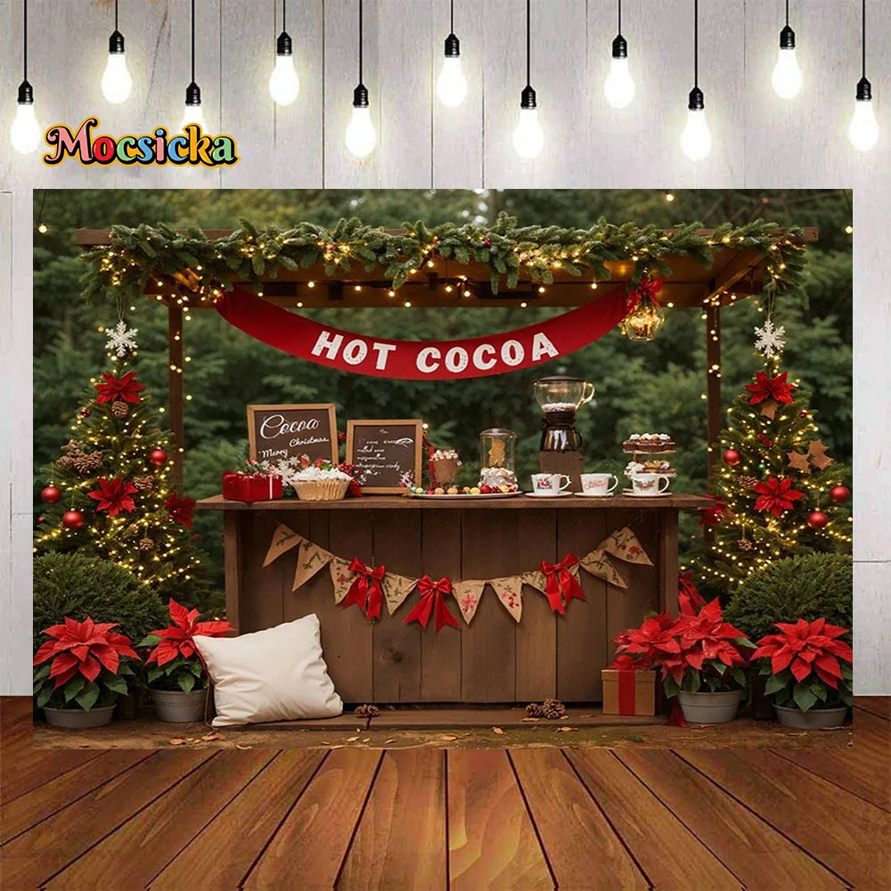 Natale caldo cacao festa sfondo fotografia inverno albero di natale foresta Glitter sfondo Decor bambini famiglia Studio fotografico all\'aperto