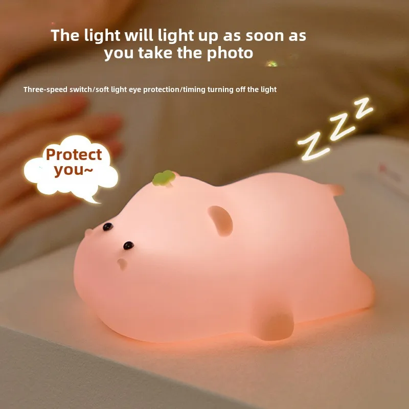 Hippopotamus Night Light Patting Cute Panda Silicone Night Light Bedroom Sleeping with Holiday Ornaments Led Bedroom Decoration