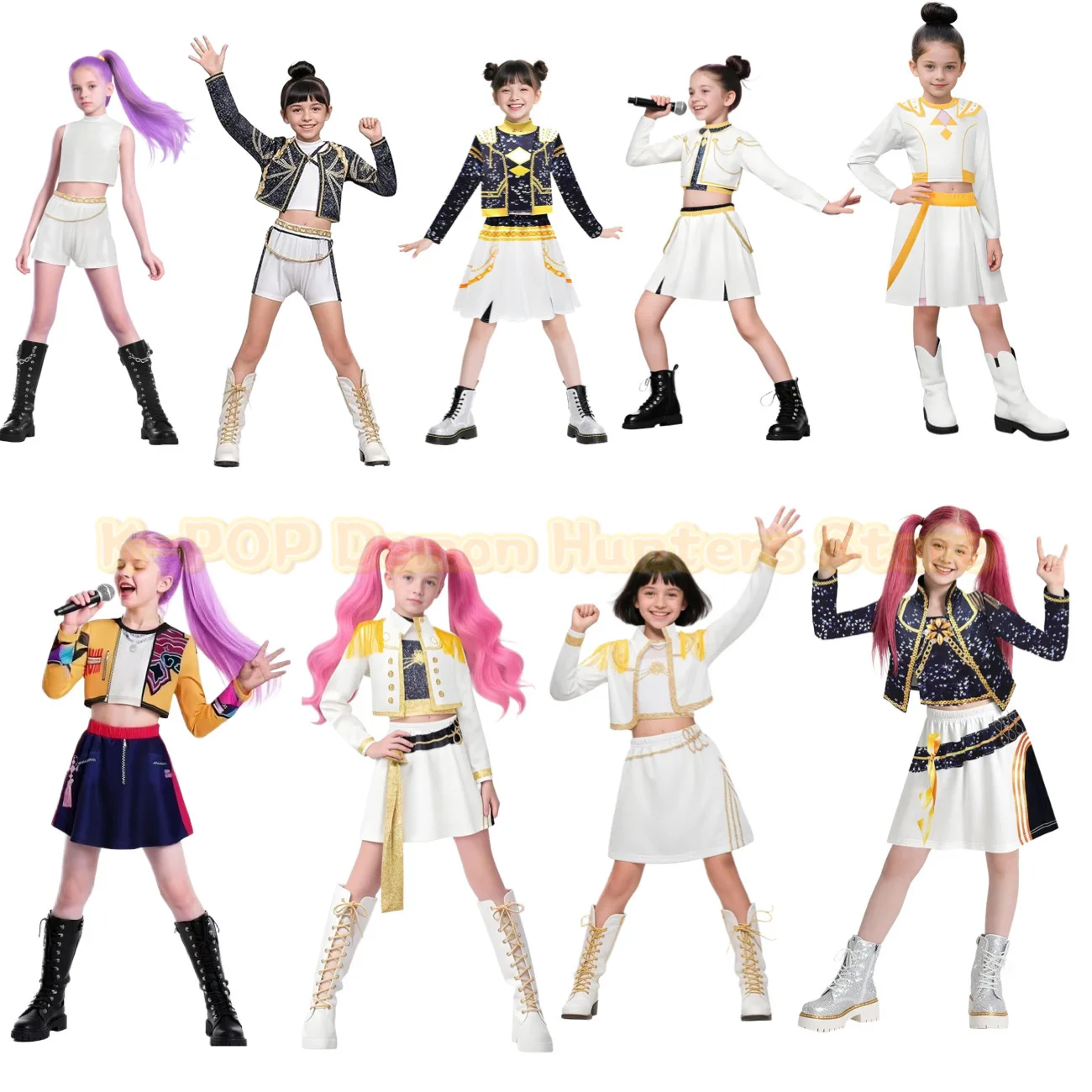 

Rumi Zoey Mira Cosplay Costume Kpop Demon Hunters Rumi Zoey Mira White Outfit Halloween Adult Kids Women Dress Fullset