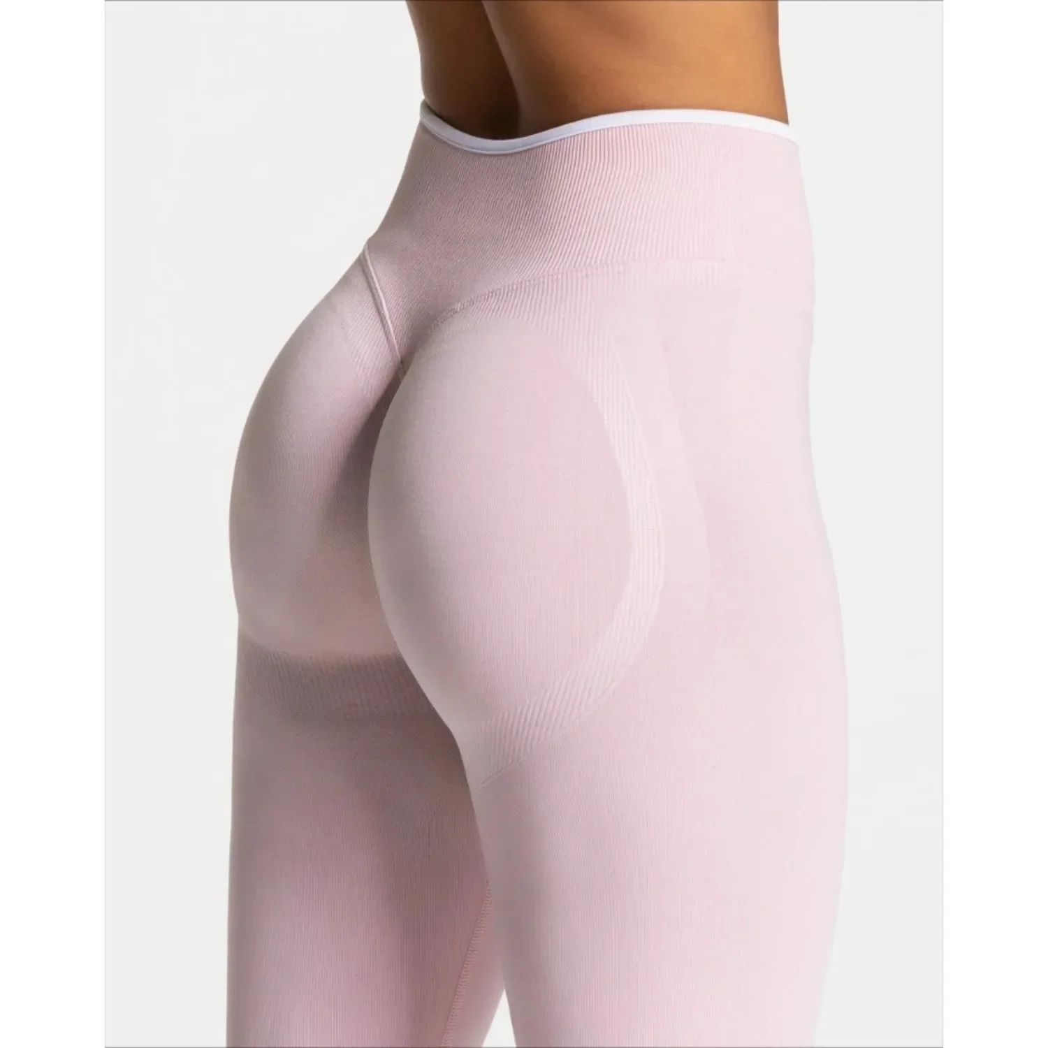 Pantalones deportivos sin costuras para gimnasio para mujer, pantalones deportivos de Color sólido con borde blanco, cintura alta ajustada, pantalones de Yoga para levantamiento de cadera, pantalones de ejercicio para correr