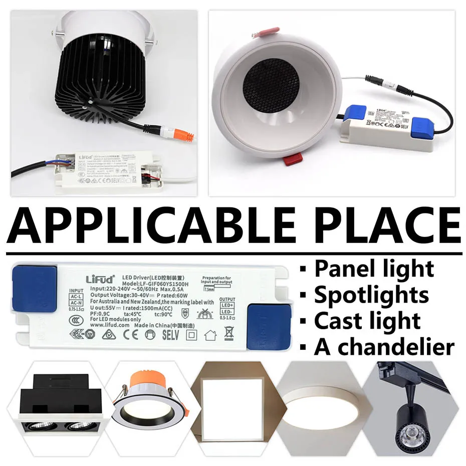 60W DC30-40V LED Panel Lampe Treiber Licht Transformator Eingang AC220-240V Netzteil Adapter 1500mA Strom für LED Panel Licht – Detail 5