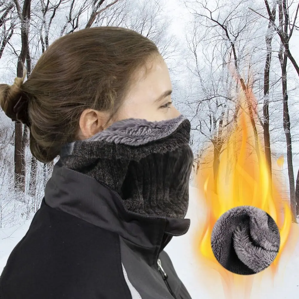 Unisex Shawl Wrap Thick Collar Scarf Knitted Double-Layer Winter Neck Gaiter Fleece Lined Scarf Neck Warmer Circle Loop Scarves