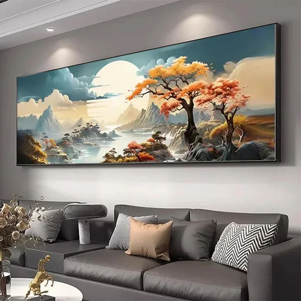 Modern Abstract Moon Scenic 5d DIY Full Diamond Painting Kits Landscape Tree Diamond Cross Stitch Living Room Bedroom Home Decor