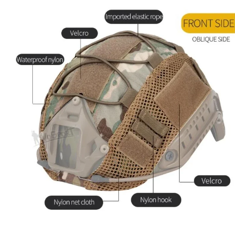 Cubierta de casco táctico con cordón elástico, circunferencia de la cabeza de camuflaje, 50-62cm para MH, PJ, BJ, accesorios para cascos rápidos