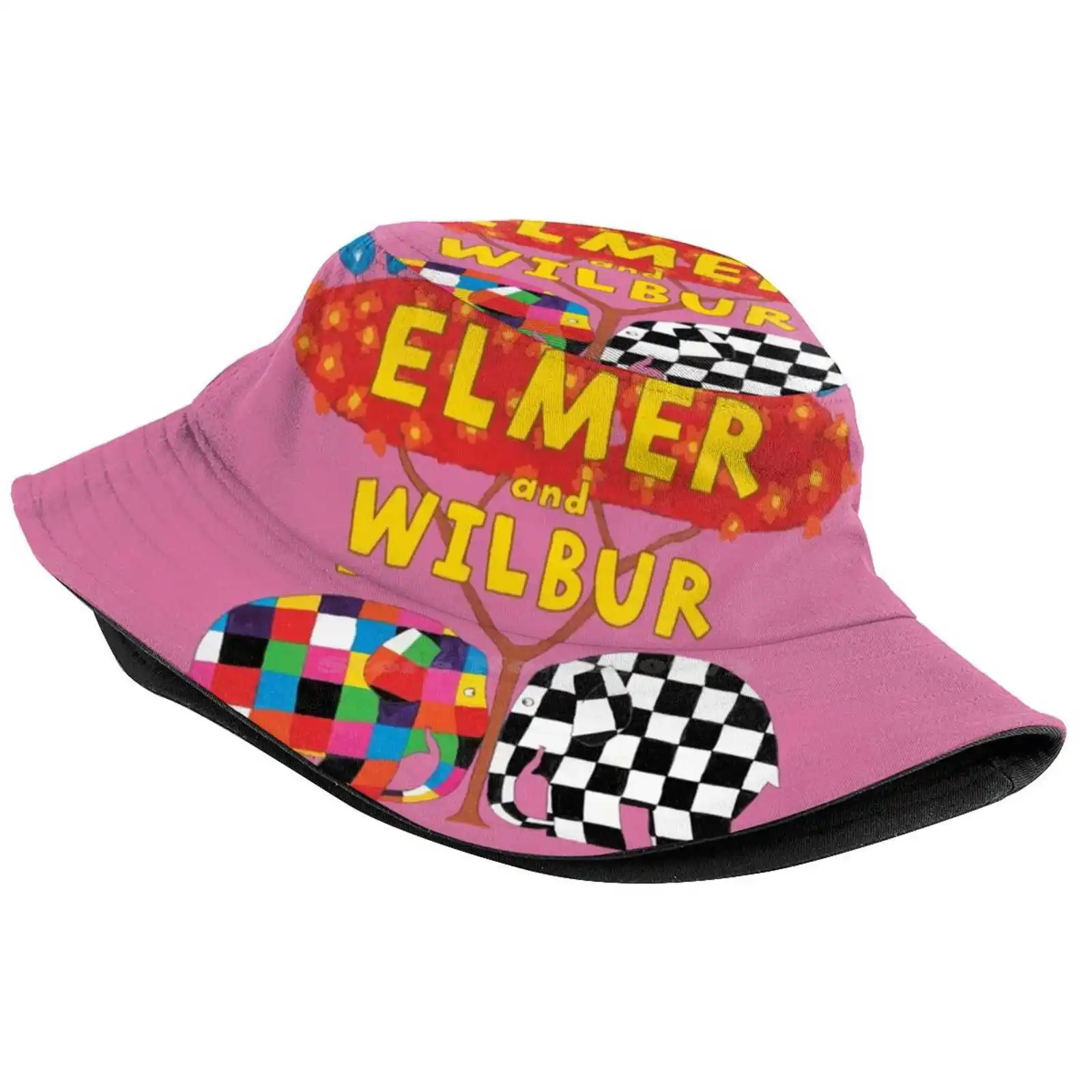 Elmer And Wilbur Sun Cap Fisherman Hat Bucket Hats Book Character Kids Colorful Black And White Yellow Red Blue Birds Elephants