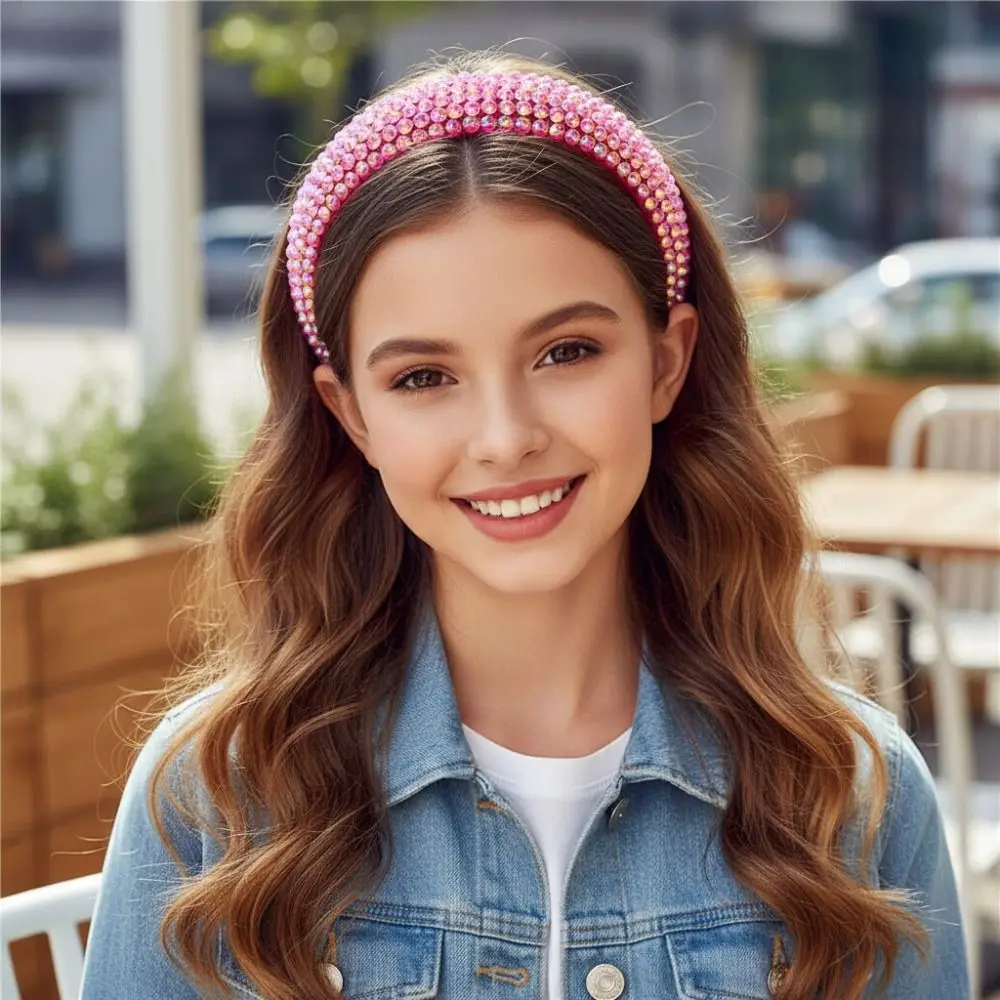 Breite Krempe voller Strass-Stirnband, glänzend gepolstertes Design, Damen-Kopfband, verdickt, handgefertigt, barocker Kopfschmuck, Leistung