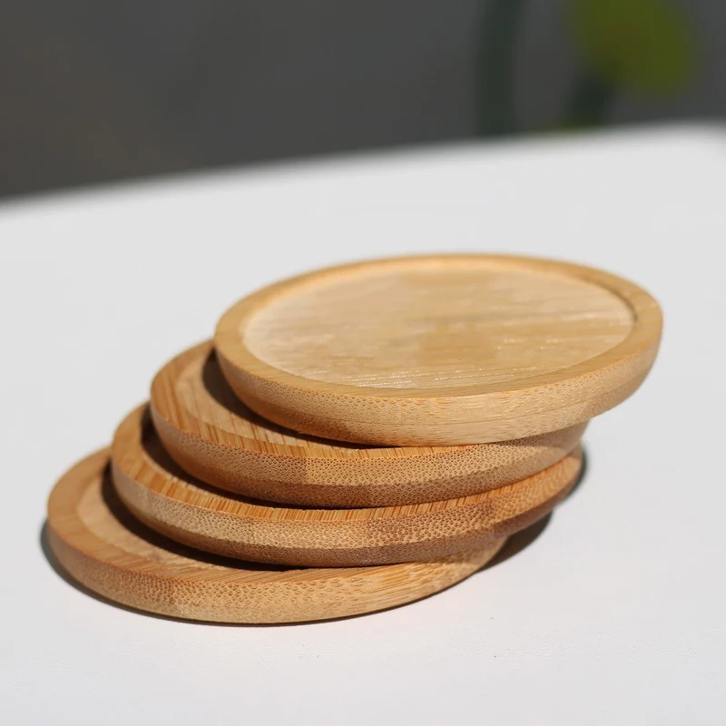 Round Bamboo Tray Bonsai Holder Flower Pot Tray Cup Pad Coaster Plate Wooden Flowerpot Tray Home Office Decor Planter Pots Mat