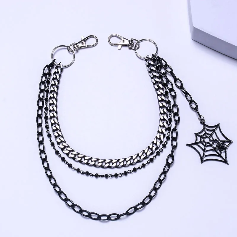 Halloween Gifts keychain Fashion Punk Black Metal Pants Chain Hip Hop Spider Web Pendant Jeans Chain for Men Women Accessories