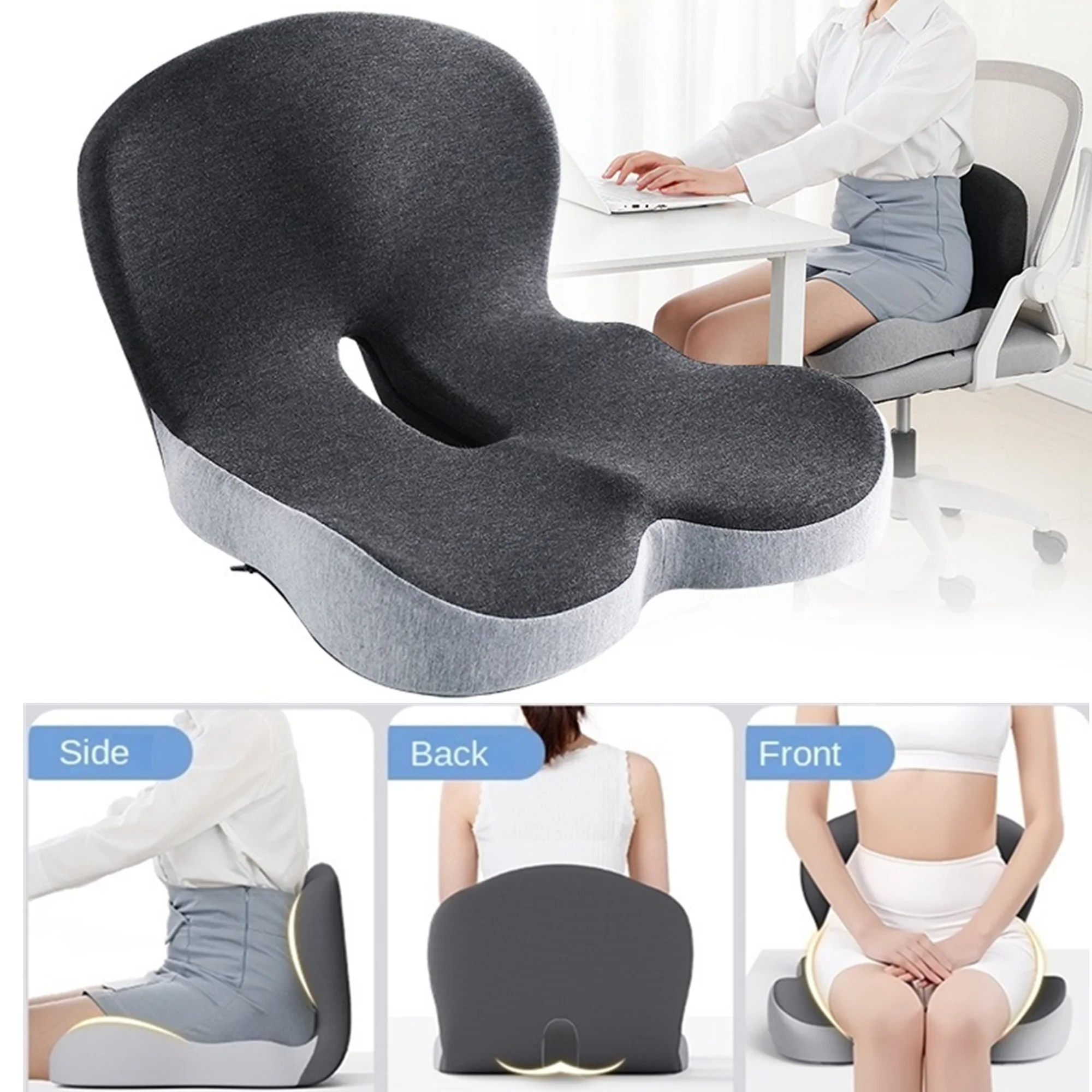 Ergonomic L-Shaped Lumbar Support Cushion Backrest Memory Foam Buttocks and Waist Car Driver Home Office Chair