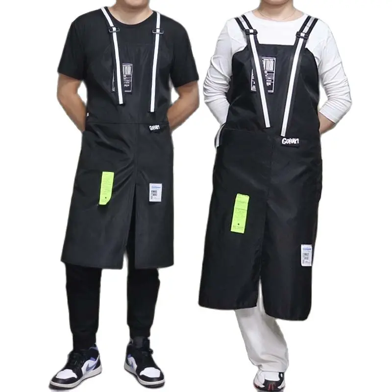 

Fashion Korea Thick Nylon Waterproof Apron Coffee Shop Hairdresser Florist Work Clothes Long Slit Adjustable Nail Salon Apron