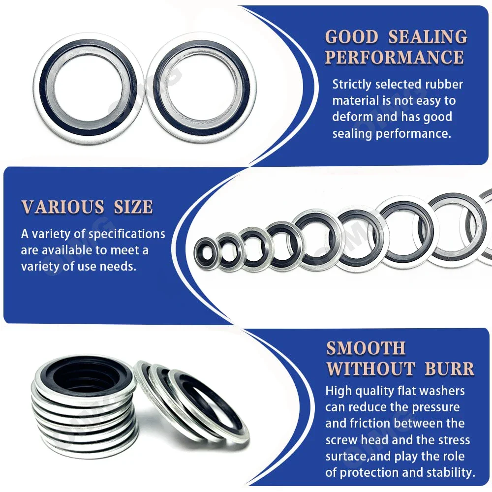 165PCS Self-Centered Bonded Seal Gasket NBR Zinc-Plated Steel Bonded Sealing Washers for Automotive Bearings Pumps O-Ring Kit