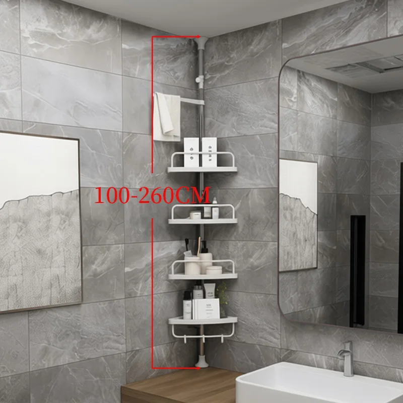 

100cm-260cm Bathroom Corner Shelf Telescopic Punch-Free Organizer Large Quick Drainage Rustproof Storage for Kitchen Toilet