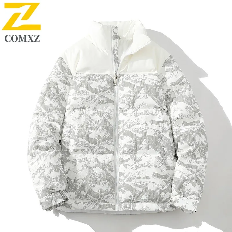 COMXZ Men Bread Jacket Trendy Hong Kong Design Travel Snow Windproof Lightweight Ski Padded Jacket Stylish Street Parker Coat