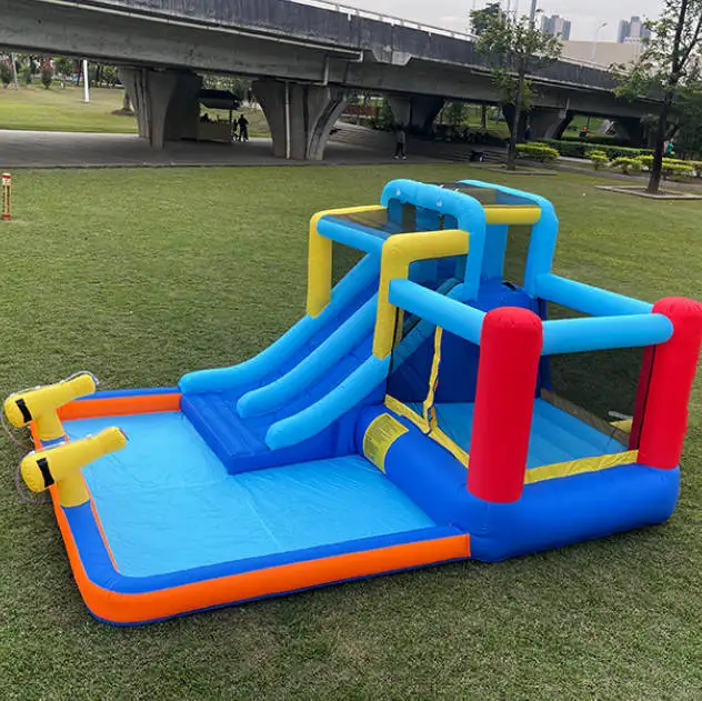 Durable Blue PVC Double-Slide Inflatable Castle for Kids Compact Home Use Bouncer Slide Trampoline Splash Pool Slide Trampoline
