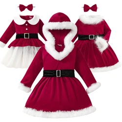 Vestido de princesa vermelho de veludo infantil, vestido de fantasia infantil, presente de aniversário da criança, performance de palco, Papai Noel, festa de Natal, inverno