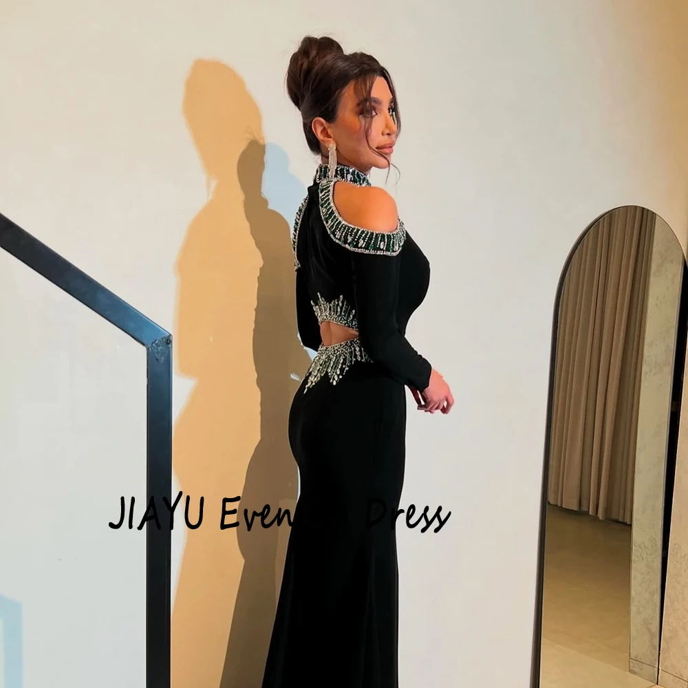 تخصيص قبالة الكتف الأسود جيرسي مساء اللباس مع كريستال كامل الأكمام حزب اللباس الاجتياح قطار الكاحل طول الحفلة الراقصة