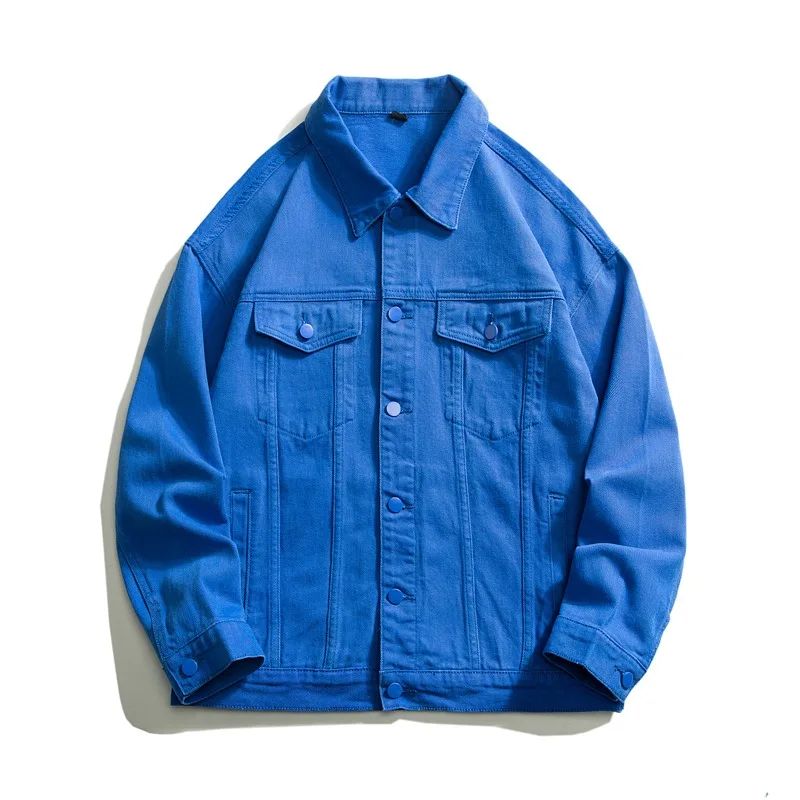 Men\'s Loose Casual Denim Jacket Korean Fashion Lapel Solid Color Simple Casual Black White Blue Jacket men jeans jacket