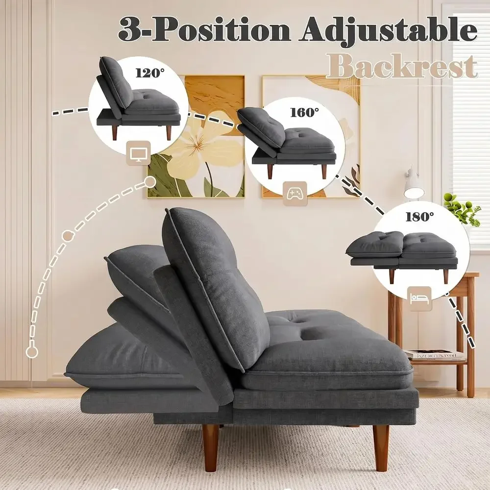 65'' uton Soa Bed, ern Convertible Loveseat uton Couch | Sleeper Soa with Adjustable Backrest & Armrests, Recliner Lounge with W - view 6