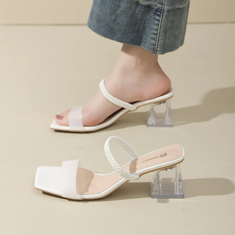 

Summer New Style Women's Slippers Wear Outside Women's High Heels Retro Thick Heel Female Pumps Fashion Versatile Zapatos Mujers