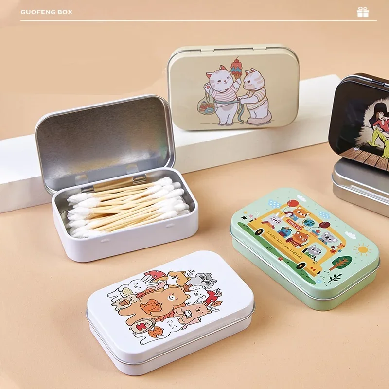 New Cartoon Cat Jewelry Tin Case Sealed Jar Packing Boxes Hairpin Candy Flip Storage Box Small Storage Cans Headphones Gift Box