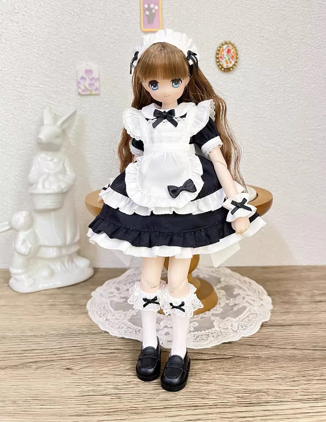 

ICY DBS Blyth Doll Clothe Playful Short Black White Maiden Lolita Princess Dress Set For OB24 Azone Blyth Doll Cosplay Dress Up
