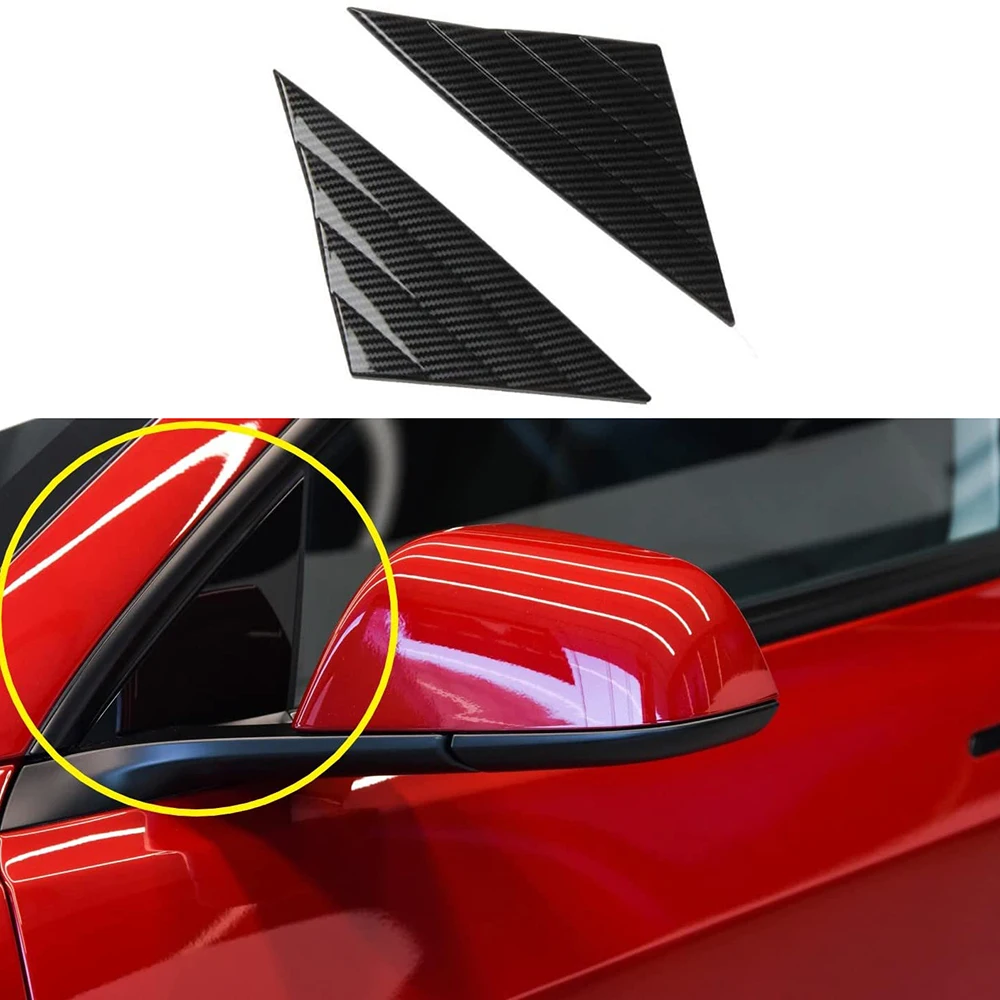 2pcs Car Front Window A Pillar Triangle Cover Sticker Carbon Fiber Style for Tesla Model 3 2018-2021