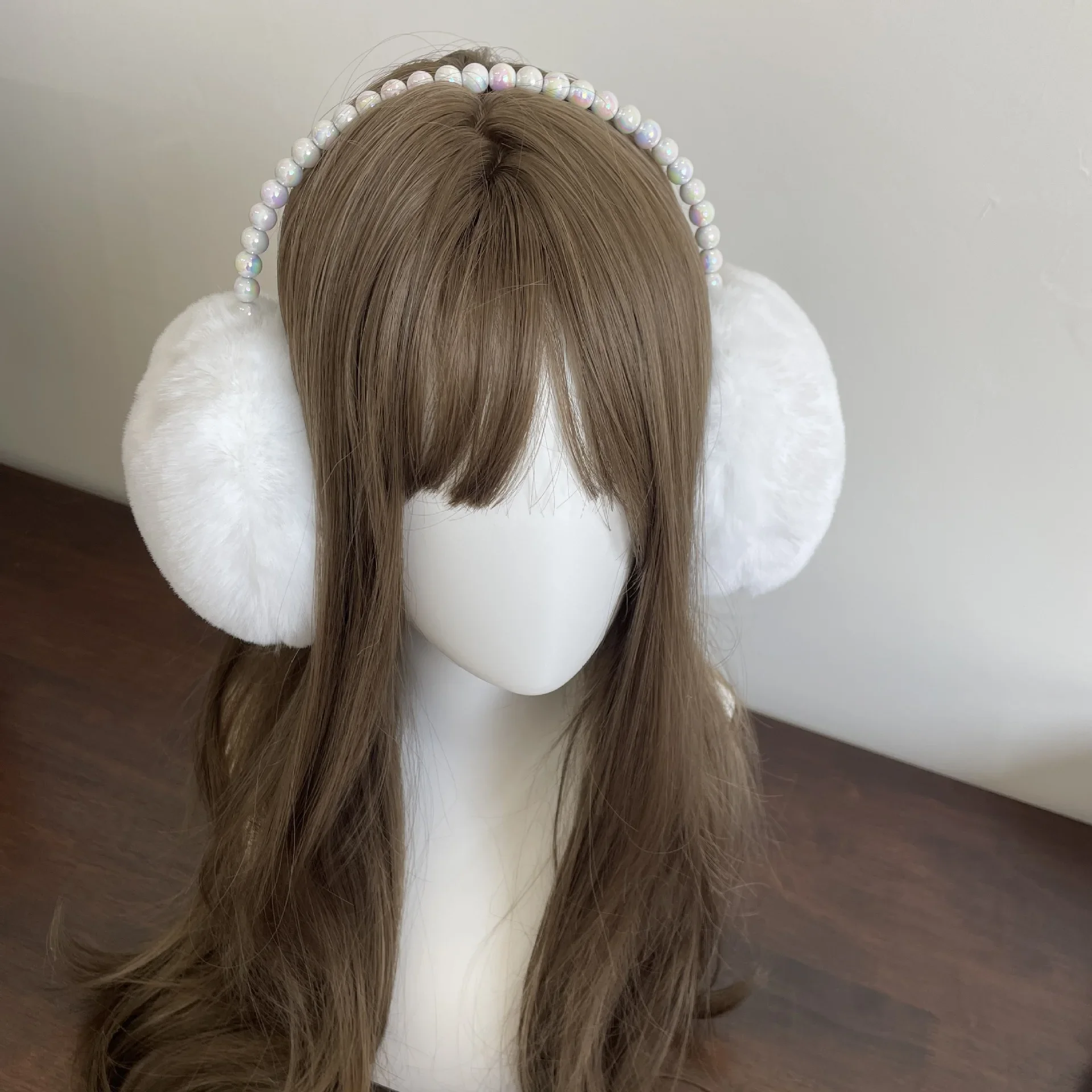 

16colors Pearl Hairband Earmuffs Plush Faux Rabbit Fur Japanese Women Winter Warm Earplugs Cold Protection Sweet JK Accessories