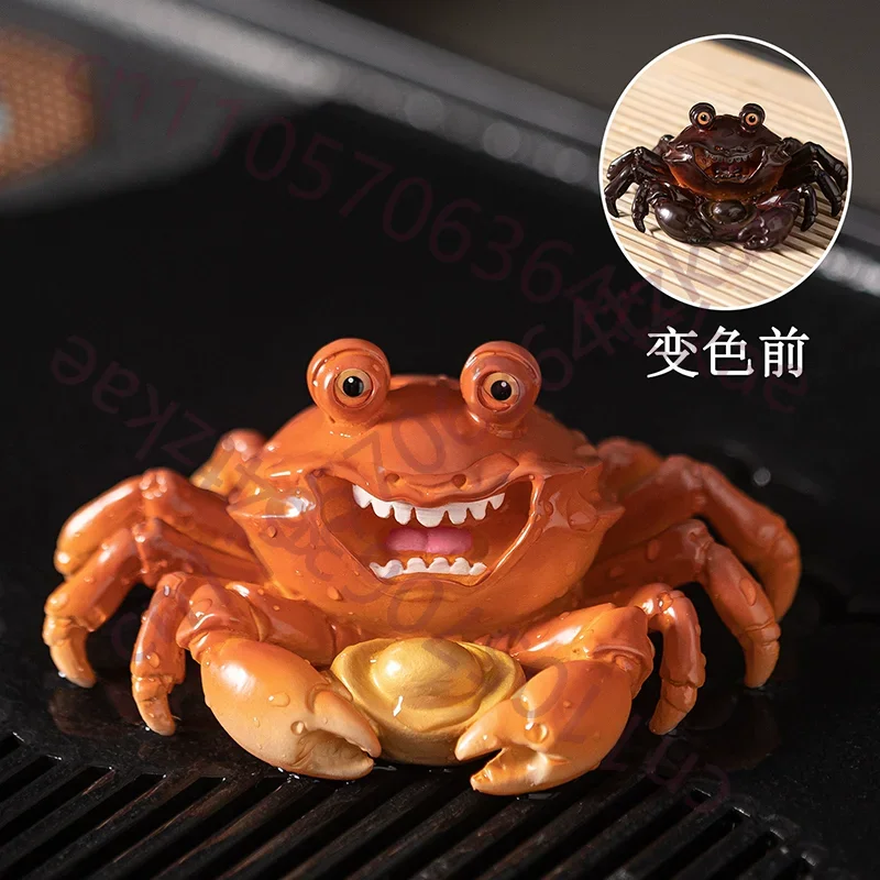 Color Changing Lucky Crab Tea Pet, Fortune Bringing Raisable Ornament, Fun Pouring Water Toy for Tea Table, Kung Fu Tea Set Acce