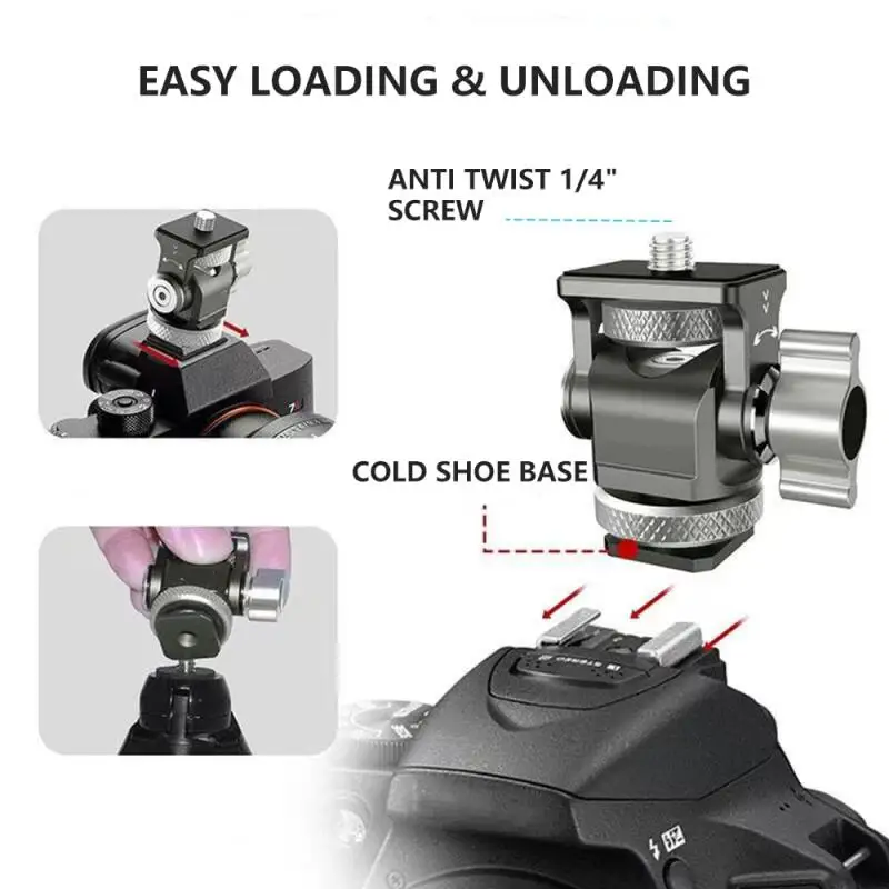 Soporte de cabeza de caracol ajustable de aleación de aluminio de 1/4 pulgadas para cámaras Slr, cámaras universales sin espejo y accesorios de zapata fría