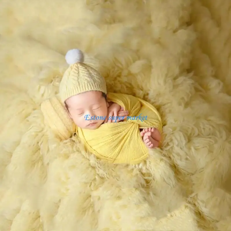 

090B Baby Knitting Twist Hat Pillow Set Newborn Photography Props Cap Beanie for Head Cushion for Infants Photo