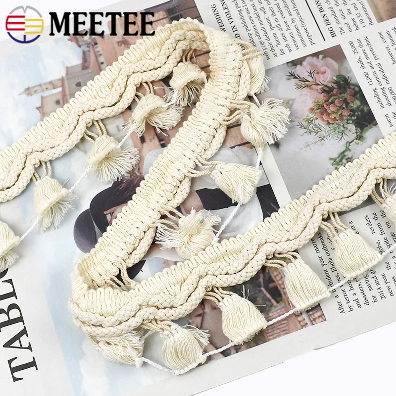 1/2/5Yards Meetee 5.5cm/6cm Tassel Lace Fabric Handmade Beaded Pom Trim Ball Ribbon DIY Craft Textile Decor Sewing Accessories