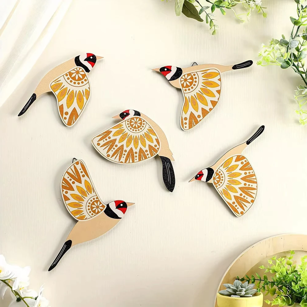 Wooden Bird Wall Hanging Background Wall Sticker Realistic Bird Swallow Vintage Living Room Home Decoration Bird Art Pendants