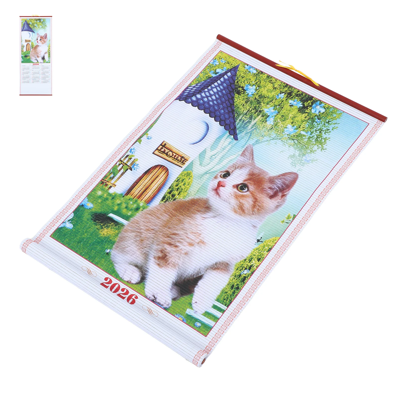 

2026 Horse Year Wall Scroll Calendar Faux Rattan Hanging Lunar Calendar Traditional Chinese New Year Decoration for Living Room