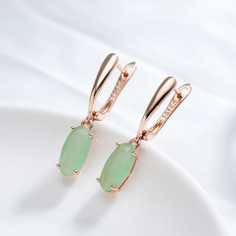 Kienl New Simple 585 Rose Gold Color Long Earring for Women Luxury Green Natural Zircon Drop Earring High Quality Daily Jewelry