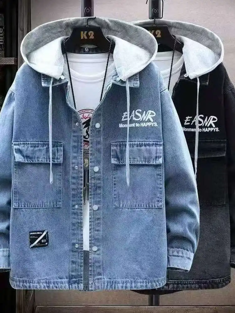 

Повседневная джинсовая куртка с шляпой и принтом для подростков, весенне-осенняя студенческая верхняя одежда, модная ветрозащитная одежда для отдыха Sle Long Sve