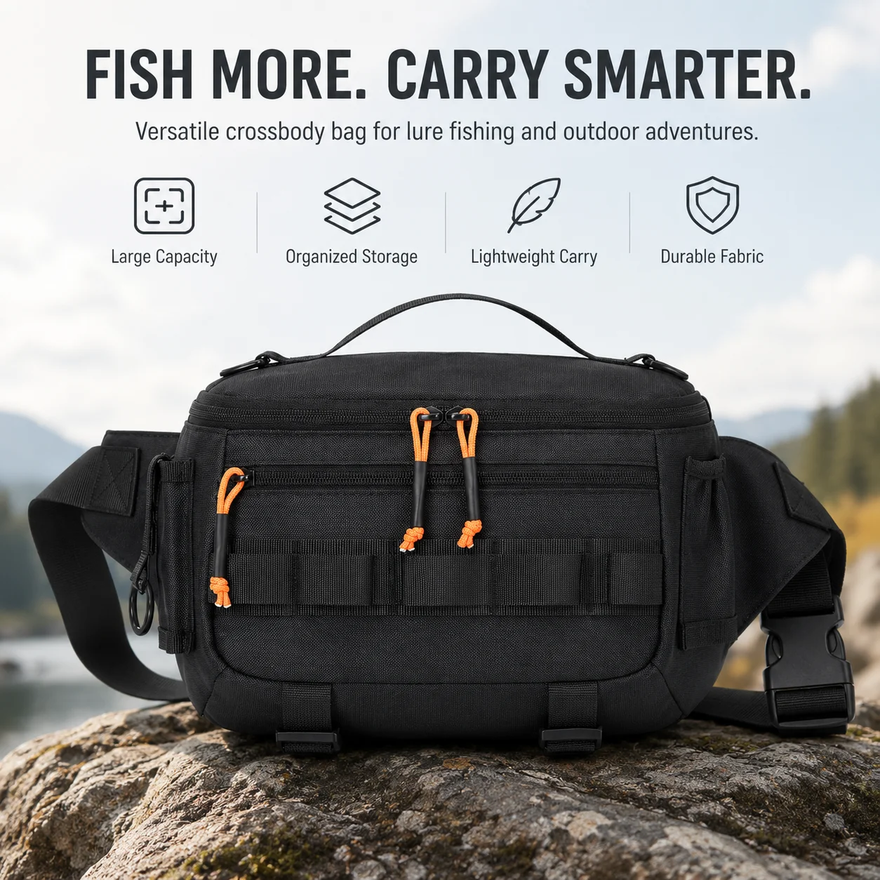 Utility Lure Fishing Bag Large Capacity Chest Waist Bag Multi Pocket Crossbody Pack For Men Fishing Camping Hiking Cycling Gift
