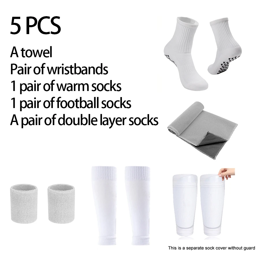 

Набор из 5 шт., удобные футбольные носки, два типа чехлов для ног, впитывающие пот, наручи, полотенце, ощущение холода