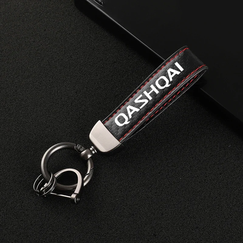 New Fashion Car Carbon Fiber Leather Rope Keychain Key Ring for Nissan Qashqai Car Accessories