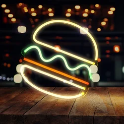 햄버거 LED 네온 조명 장식, 레스토랑 장식, 램프 장식, 실내 상점 사인, 치즈 버거 모델링 램프, 야간 조명