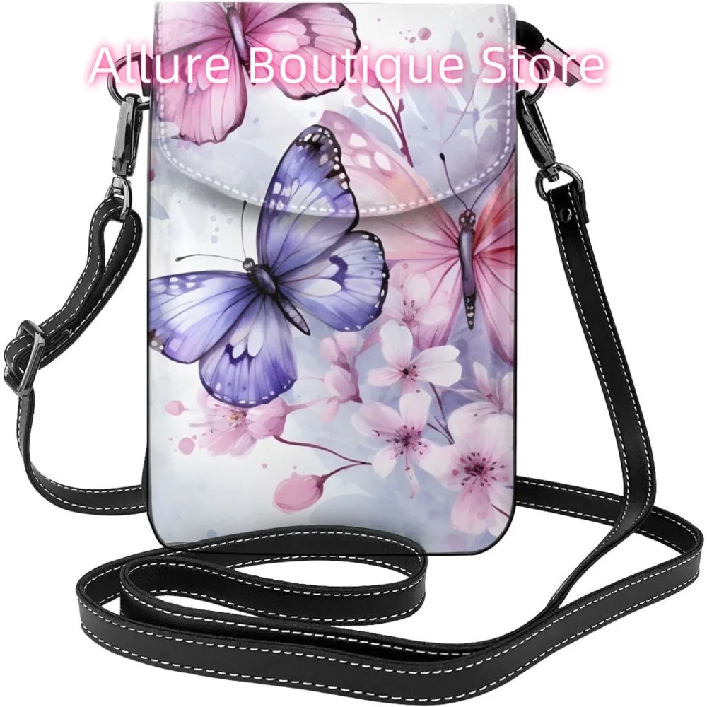 

Сумка через плечо с бабочкой и цветочным принтом для женщин, маленькая дорожная сумка из искусственной кожи для мобильного телефона, легкий мини-кошелек для телефона, кошелек Cros