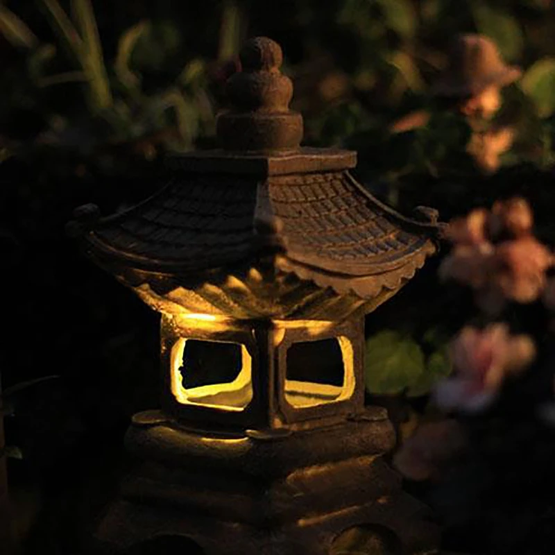 BHBD-Japanese Style Courtyard Decoration Resin Solar Lamp Palace Lanterns Zen Landscape Lights Home Gardening Decoration