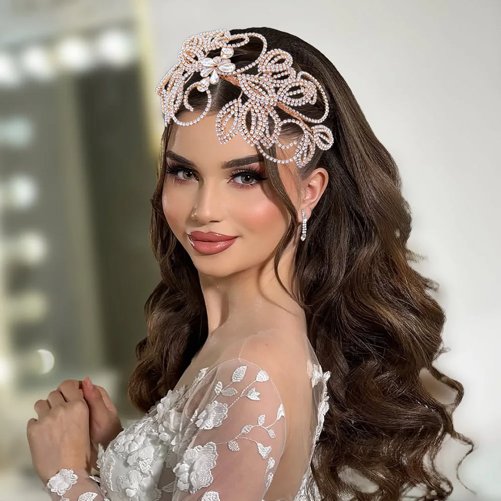 DZ334 فاخر حجر الراين مجوهرات الزفاف إكسسوارات الشعر الفضة الذهب موضة إكسسوارات الشعر كريستال العصابات الشعر للنساء التيجان