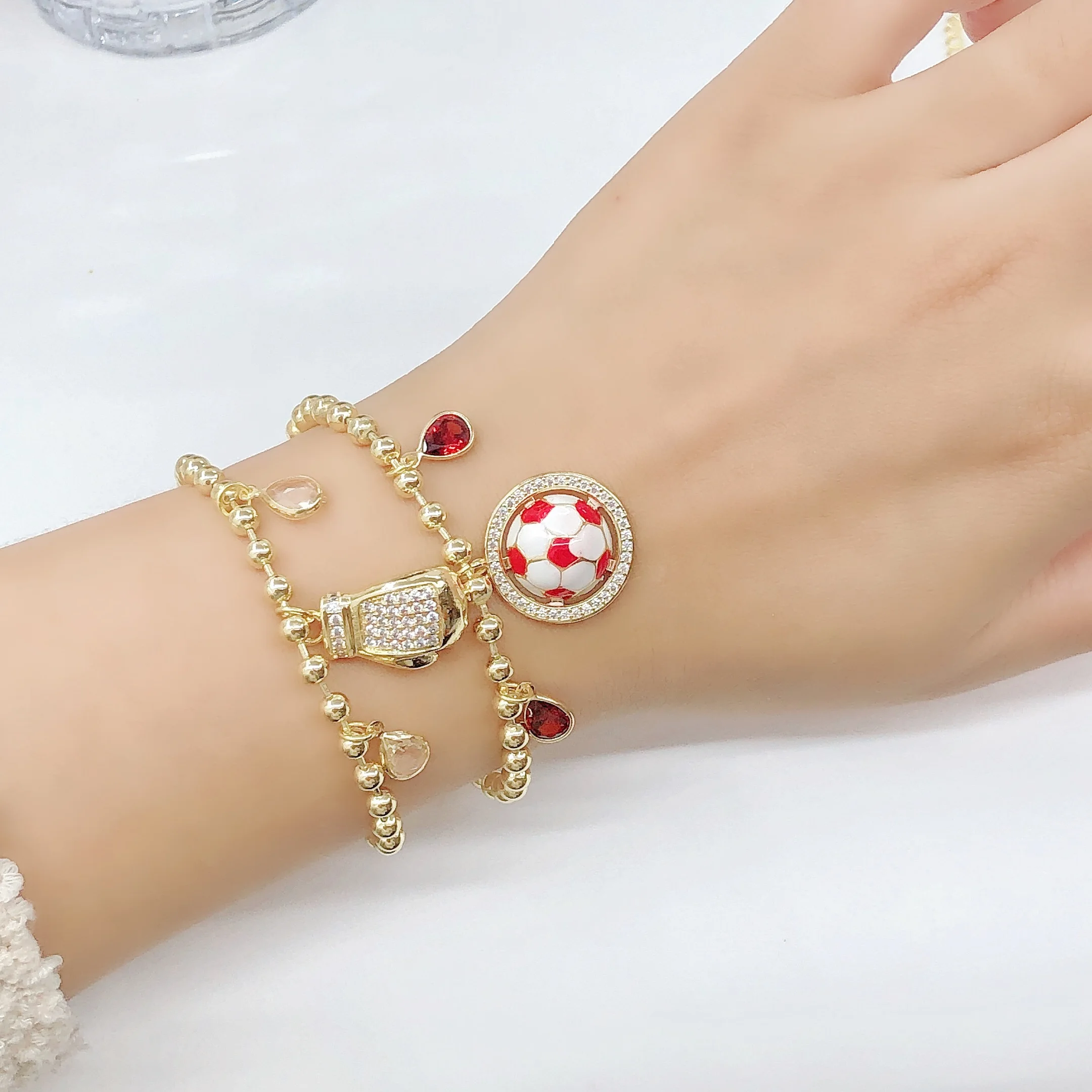 جديد وصول النحاس المينا الفن كرة القدم قلادة النحاس سلسلة من الخرز قابل للتعديل سوار للرجال النساء حفلة رياضية الزركون مجوهرات #6