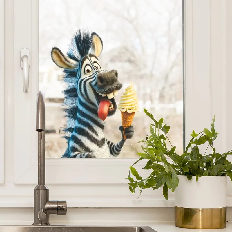 Creative Funny Zebra Eating Ice Cream Restaurant Kitchen Decoration Wall Sticker Self-adhesive Home Decoration Accessories