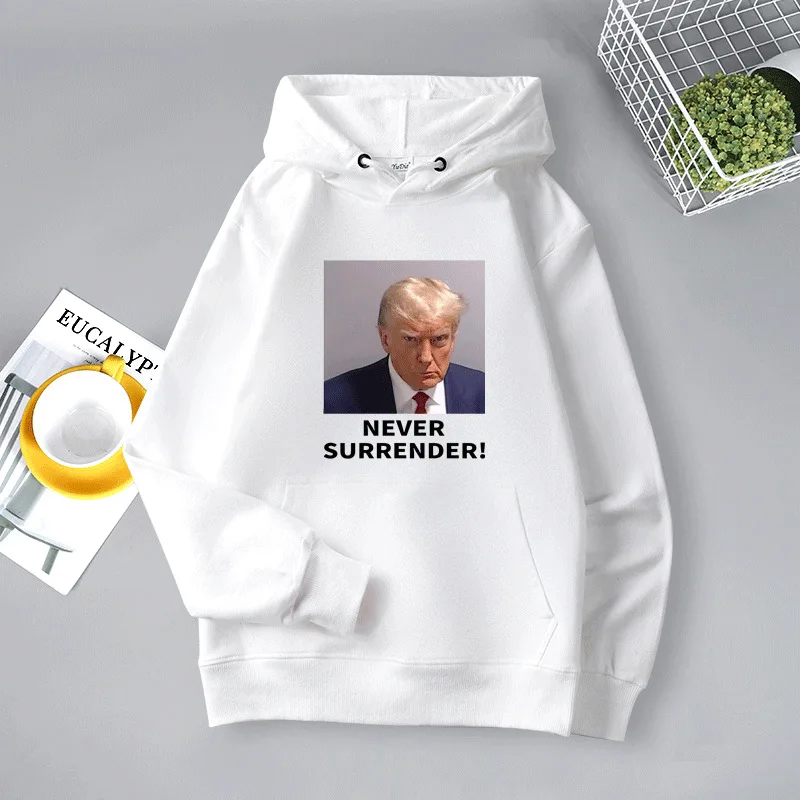 2024 Trump Hooded Sweatshirt Trump Trump Prison Headshot Headshot Long Sleeve Hoodie never surrender