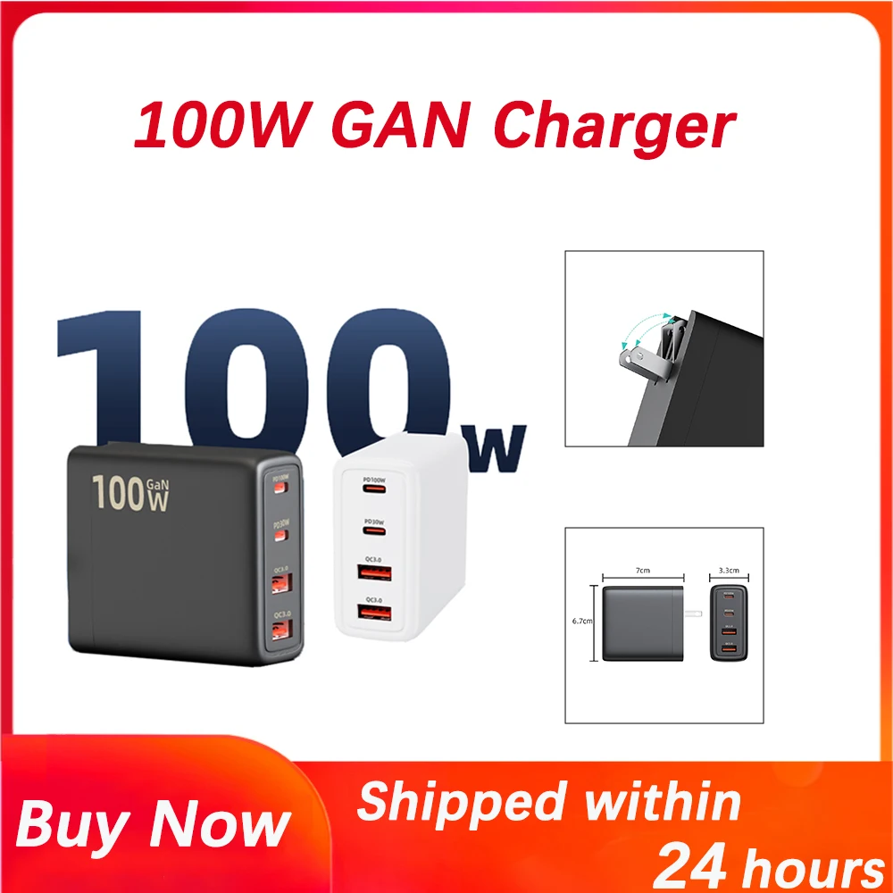 PD 100W GaN Fast Charger for DJI Mini 3 Pro/Mavic 3/Air 3/Avata 2 Drone iPhone iPad Action Camera USB Type-C Multi-Port Charger