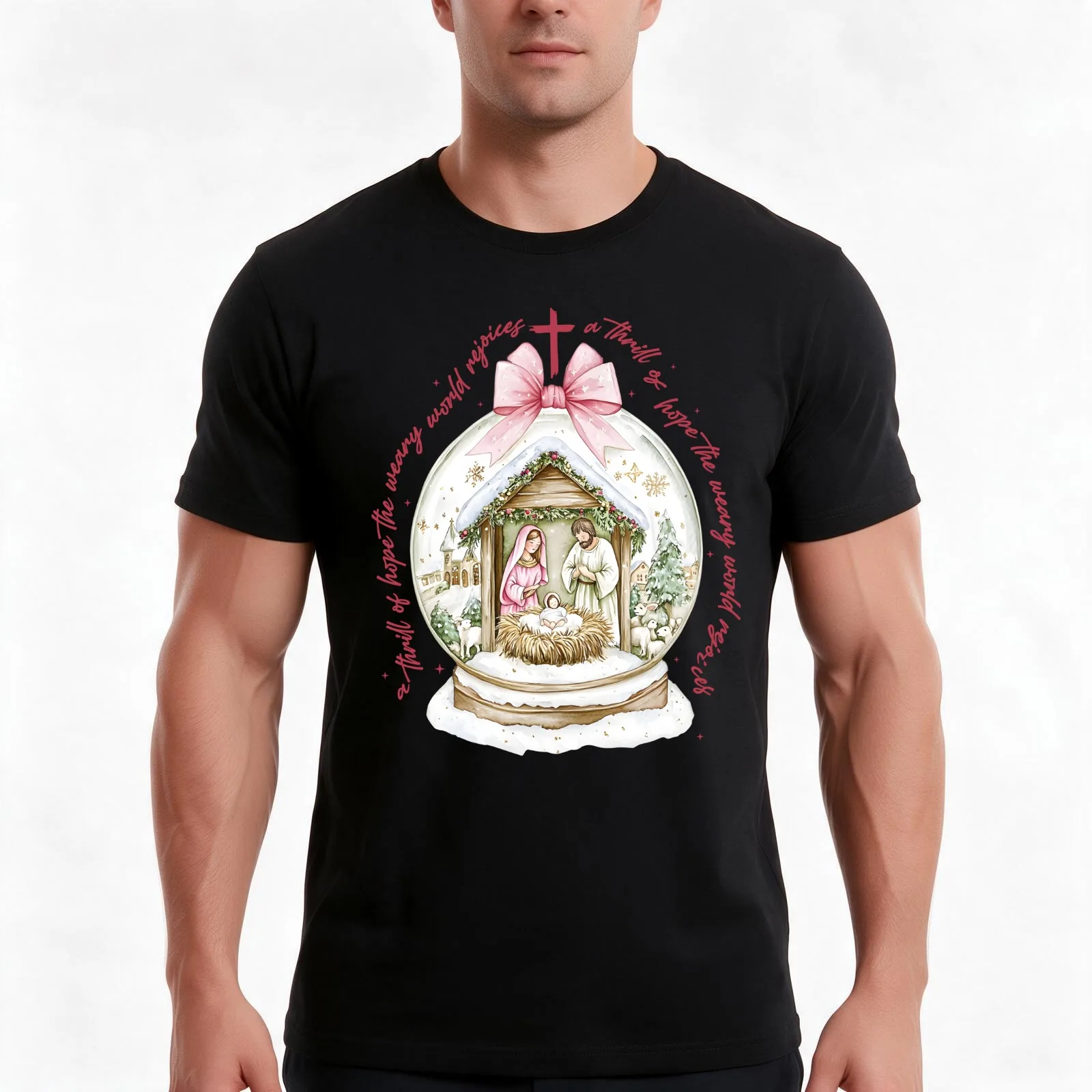 A thrill of hope the weary world rejoices christian christmas T-Shirt Summer Casual Cotton Tee Oversized Streetwear Tops