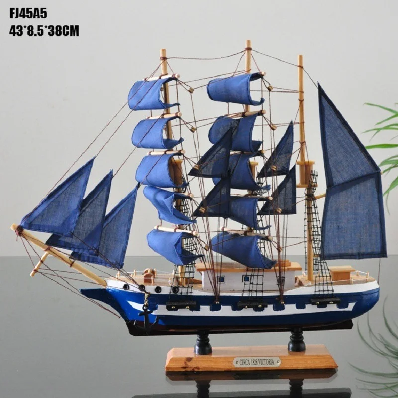 Mediterranean Style Wooden Sailing Boats Marien 45 Cm Model Ship Home Decoration Accessories Sunchamo Living Room Sea Ocean