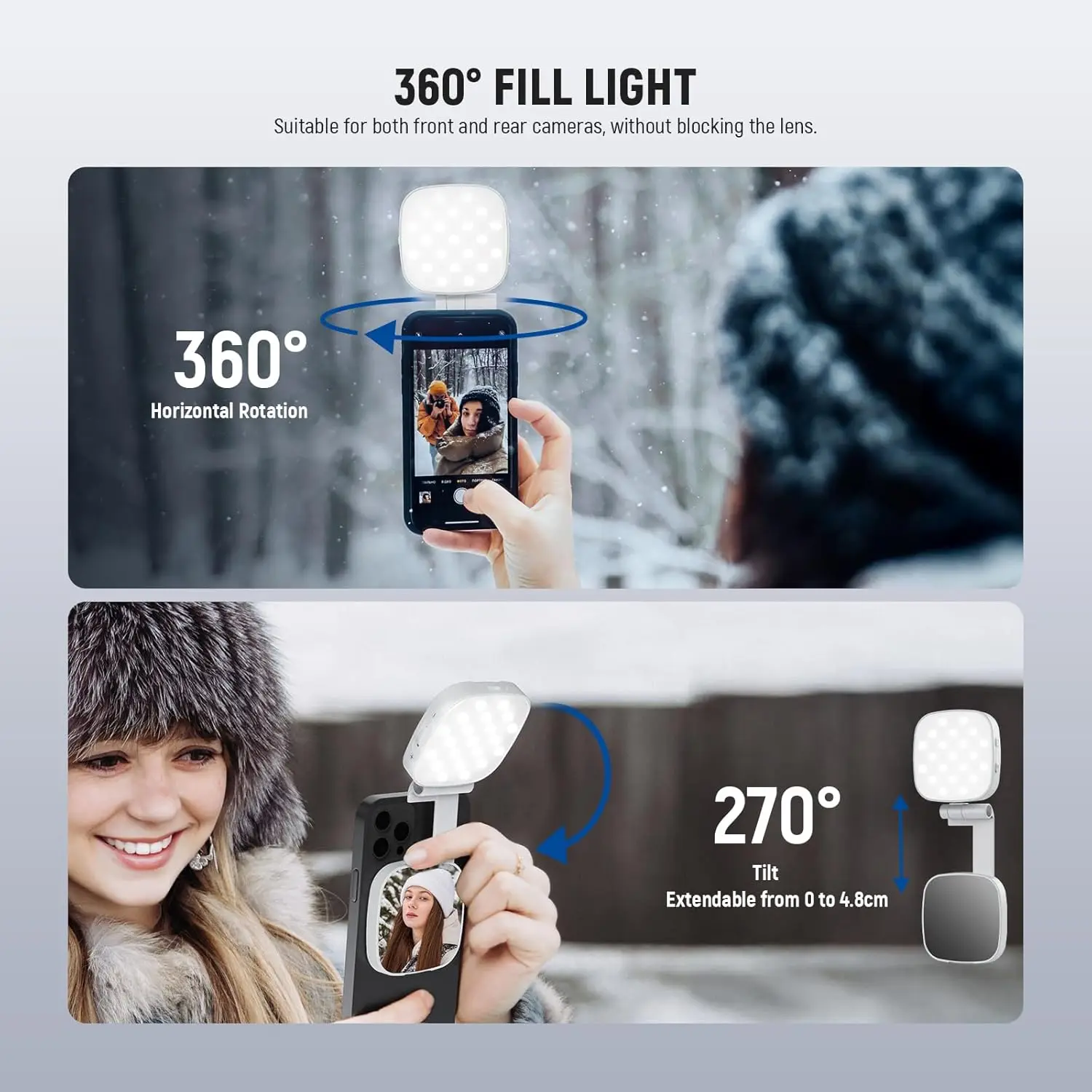 NEEWER Basics Magnetisches Selfie-Licht, 2 W, CRI95+, zweifarbig, schwenkbar, kleine LED-Telefon-Füllbeleuchtung für MagSafe iPhone – Detail 4