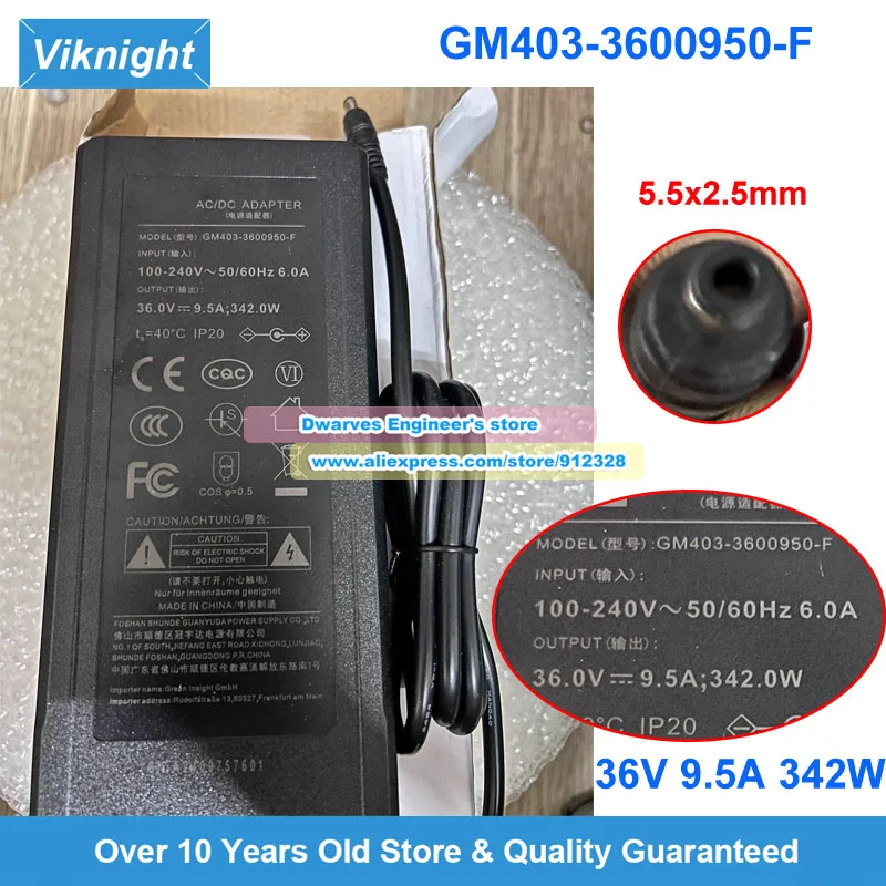 

Genuine GM403-3600950-F AC Adapter 36V 9.5A 342W for GVE Power Supply 5.5x2.5mm